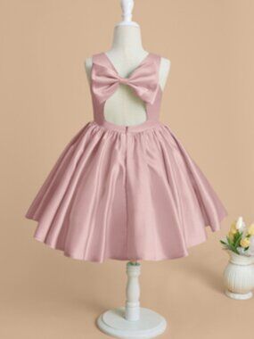 Dusty Rose A-line Bow Satin Dress